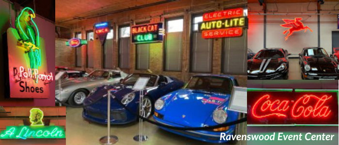 Photo of cars and neon signs in Ravenswood Event Center